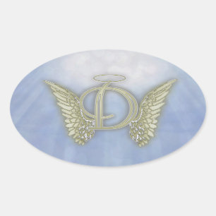 Sticker Ovale Monogramme d'ange de la lettre D