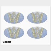 Sticker Ovale Monogramme d'ange de la lettre R (Feuille)