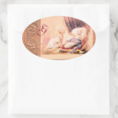 STICKER OVALE MONOGRAMME DE BABY SHOWER DE FILLE ROSE ANTIQUE (Sac)