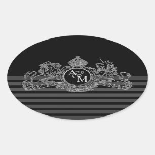 Sticker Ovale Monogramme de l'emblème de la licorne noire de Lio