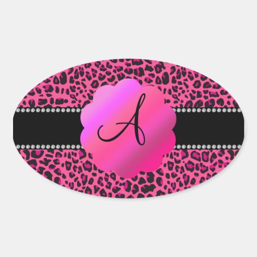 Sticker Ovale monogramme de léopard rose (Devant)