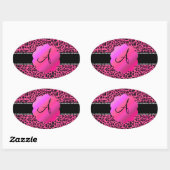 Sticker Ovale monogramme de léopard rose (Feuille)