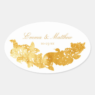 Sticker Ovale Monogramme de mariage doré baroque