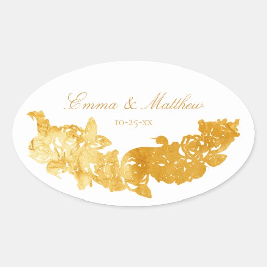 Sticker Ovale Monogramme de mariage doré baroque (Devant)