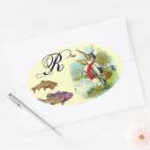 Sticker Ovale MONOGRAMME DE PÊCHE, crème (Enveloppe)