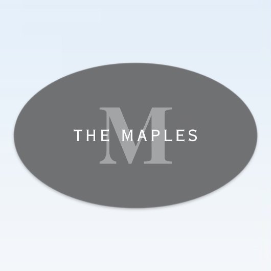 Sticker Ovale Monogramme et nom gris foncé moderne