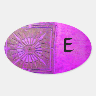 Sticker Ovale MONOGRAMME ÉTOILE DU MATIN ,rose violet,pourpre