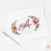 Sticker Ovale monogramme floral personnalisé (Enveloppe)