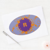 Sticker Ovale Monogramme initial Orange Purple Circle Carré Art (Enveloppe)