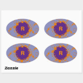 Sticker Ovale Monogramme initial Orange Purple Circle Carré Art (Feuille)