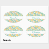 Sticker Ovale Monogramme joli fleurs orange sur vert (Feuille)