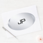 Sticker Ovale Monogramme Modèle d'argent métallique (Enveloppe)