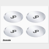 Sticker Ovale Monogramme Modèle d'argent métallique (Feuille)