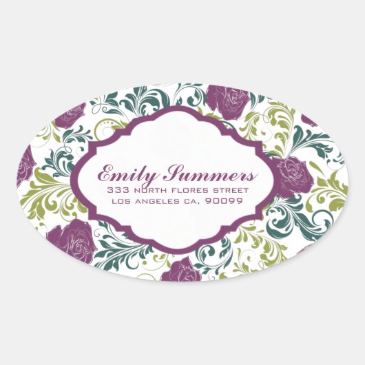 Sticker Ovale Monogramme Rose de style rétro violet et blanc (Devant)