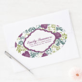 Sticker Ovale Monogramme Rose de style rétro violet et blanc (Enveloppe)