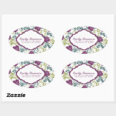 Sticker Ovale Monogramme Rose de style rétro violet et blanc (Feuille)