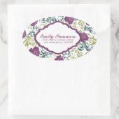 Sticker Ovale Monogramme Rose de style rétro violet et blanc (Sac)