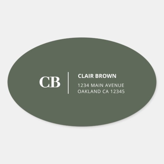 Sticker Ovale Monogramme vert forestier moderne et élégant (Devant)