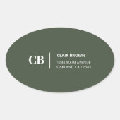 Sticker Ovale Monogramme Vert Forêt Élégant Moderne (Devant)