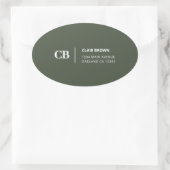Sticker Ovale Monogramme Vert Forêt Élégant Moderne (Sac)