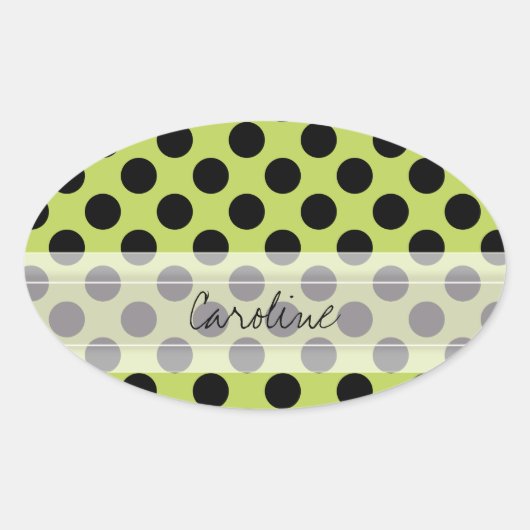 Sticker Ovale Monogramme Vert Noir Cute Chic Polka Motif point (Devant)