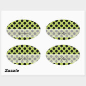 Sticker Ovale Monogramme Vert Noir Cute Chic Polka Motif point (Feuille)