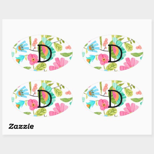 Sticker Ovale Monogramme Whimsical Custom Motif (Feuille)