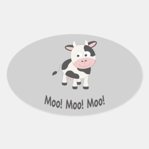 Sticker Ovale Moo Moo Moo Cute Cartoon Vache