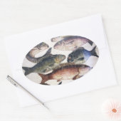 STICKER OVALE MOSAÏQUES ROMAINES ANTIQUES, POISSONS, ESPACE DE V (Enveloppe)