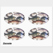 STICKER OVALE MOSAÏQUES ROMAINES ANTIQUES, POISSONS, ESPACE DE V (Feuille)