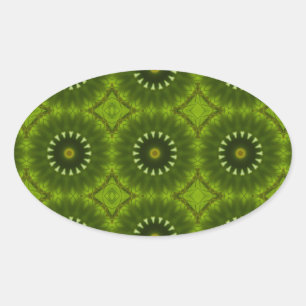 Sticker Ovale Motif abstrait de kaléidoscope en explosion verte