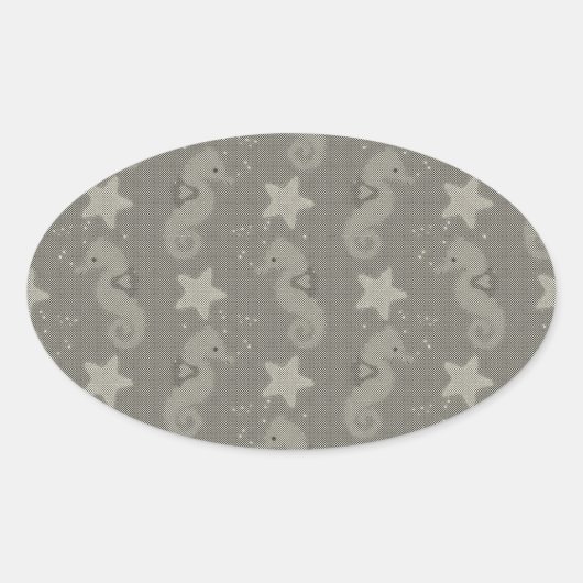 Sticker Ovale Motif Antique Seahorse Et Starfish (Devant)