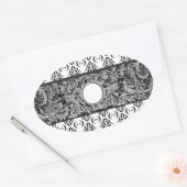 Sticker Ovale Motif baroque noir classique à customiser (Enveloppe)