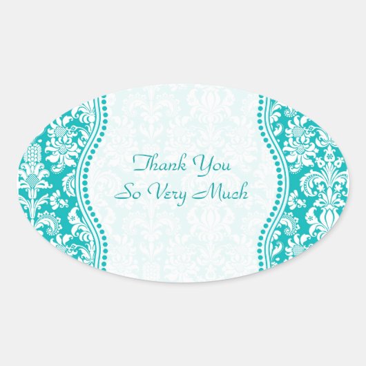 Sticker Ovale Motif bleu-vert et blanc en Damas florales (Devant)