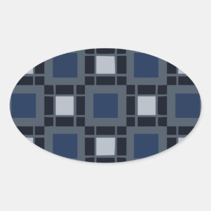 Sticker Ovale Motif Carré bleu