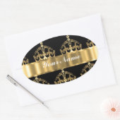 Sticker Ovale Motif couronne or sur noir (Enveloppe)