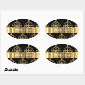 Sticker Ovale Motif couronne or sur noir (Feuille)