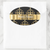 Sticker Ovale Motif couronne or sur noir (Sac)