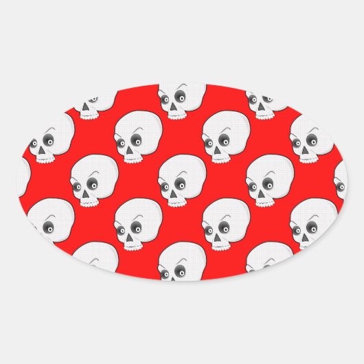 Sticker Ovale Motif crâne sur Arrière - plan rouge (Devant)