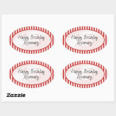 Sticker Ovale Motif d'âge subtil rouge/blanc à rayures simples (Feuille)