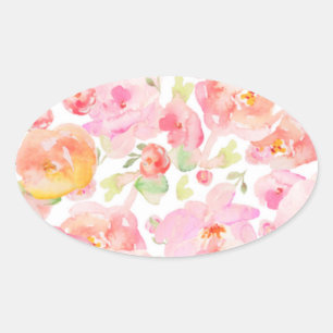 Sticker Ovale Motif d'aquarelle rose