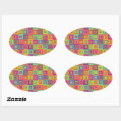 Sticker Ovale Motif de carrés (Feuille)