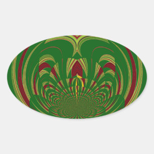 Sticker Ovale Motif de conception de modèle floral vert ethnique
