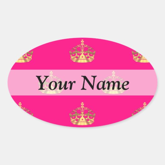 Sticker Ovale Motif de couronne rose et or (Devant)