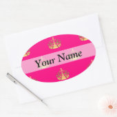 Sticker Ovale Motif de couronne rose et or (Enveloppe)