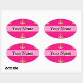 Sticker Ovale Motif de couronne rose et or (Feuille)