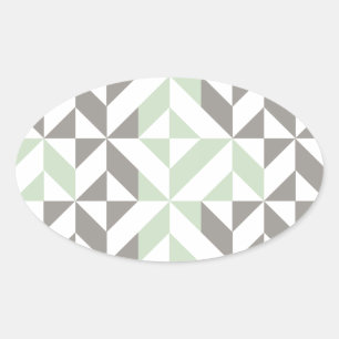 Sticker Ovale Motif de cube géométrique Sage Green et Silver