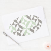 Sticker Ovale Motif de cube géométrique Sage Green et Silver (Enveloppe)