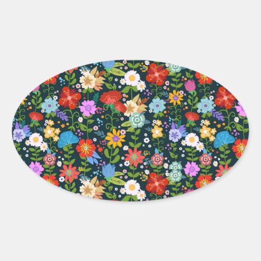 Sticker Ovale Motif de fleurs sans soudure Ditsy-13554 (Devant)