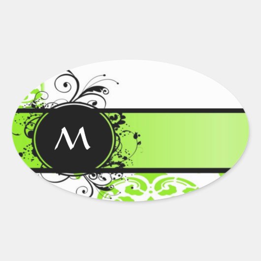 Sticker Ovale Motif de monogramme vert clair (Devant)